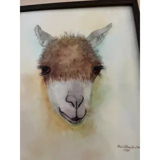 Photo of Framed Painting on Procelain of Llama Alpaca