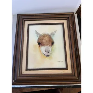 Photo of Framed Painting on Procelain of Llama Alpaca