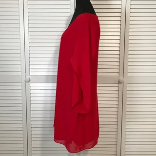 Photo of A.BYER Vintage Whimsigoth Red Chiffon V-neck Flowy Shift Midi Dress Juniors L
