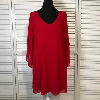 Photo of A.BYER Vintage Whimsigoth Red Chiffon V-neck Flowy Shift Midi Dress Juniors L