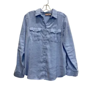 Photo of Chico's Blue Button up roll tab shirt size 1 (8) medium 