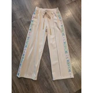Photo of Aratta Silent Night Cream Sweatpants XS Embroidered Floral Stripe Bead Tassels