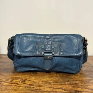 Photo of Liz Claiborne Slouchy Shoulder Bag Blue Soft Pebbled Leather Vintage Y2K