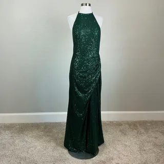 Photo of Mac Duggal 26622 Green Evening Gown Sequined Backless Halter Column Dress Size 8
