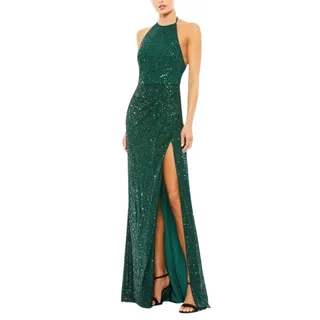 Photo of Mac Duggal 26622 Green Evening Gown Sequined Backless Halter Column Dress Size 8