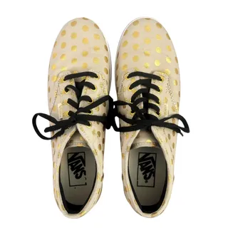 Photo of Vans Cream & Gold Polka Dot Sneakers Black Lace Up Sneakers Womens Size 7.5