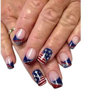 Photo of Red, White, Blue American Flag Shiny Square False Nails New