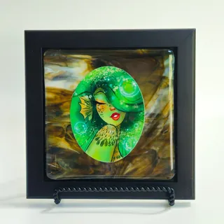 Photo of Original Framed Mermaid Mixed Media Art | Hand-Poured Acrylic and Hand Drawn Siren