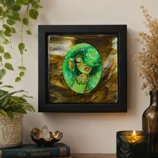 Photo of Original Framed Mermaid Mixed Media Art | Hand-Poured Acrylic and Hand Drawn Siren