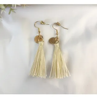 Photo of Boho Tassel Hoop Earring Set – 3 Pairs Neutral Tones Gold, Cream & Blush