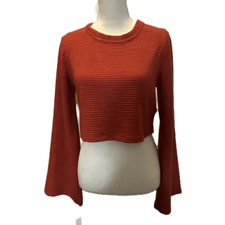 Photo of NWT Band of the Free Boho Bell Sleeve Rust Ribbed Crop Top Tear-Drop Cutout-Med.