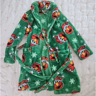 Photo of Sesame Street Elmo Christmas Robe Kids 4T Green Plush Fleece Holiday