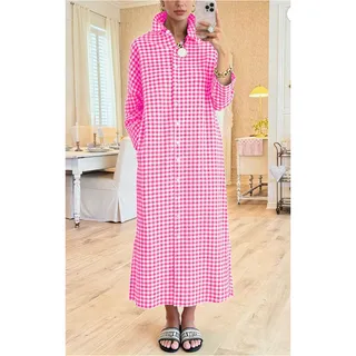 Photo of Casual Loose Button Down Shirt Dress Long Sleeve Side Slit Gingham Maxi Dress
