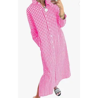 Photo of Casual Loose Button Down Shirt Dress Long Sleeve Side Slit Gingham Maxi Dress