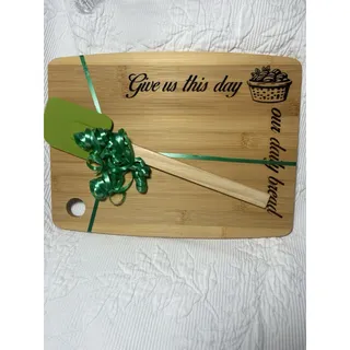 Photo of Custom Laser Engraved Wood Cutting Board With Spatula Gift Set Give Thanks
