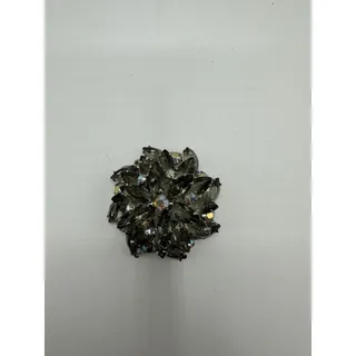 Photo of Vintage Rhinestone Brooch Silver Tone Smoky Grey & AB Glass 2" Starburst Pin EUC