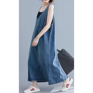 Photo of Summer Loose Denim Dress Casual A-Line Maxi Long Denim Dress Tank Sundress