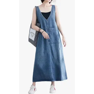 Photo of Summer Loose Denim Dress Casual A-Line Maxi Long Denim Dress Tank Sundress