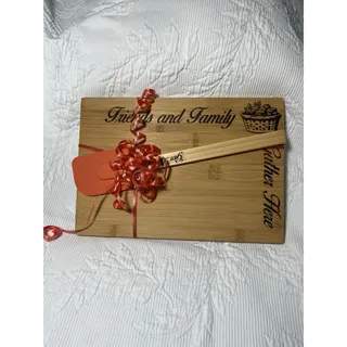 Photo of Custom Laser Engraved Wood Cutting Board With Spatula Gift Set Give Thanks