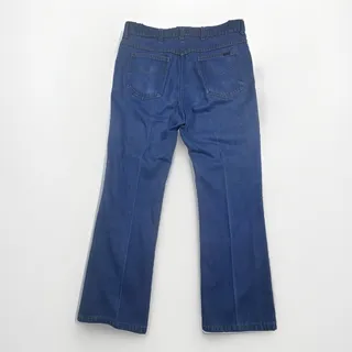 Photo of Vtg Roebucks Boot Cut Jeans Scovill Zip Bright Blue Denim USA Made 70s 36x30