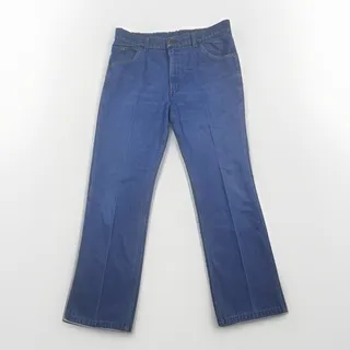 Photo of Vtg Roebucks Boot Cut Jeans Scovill Zip Bright Blue Denim USA Made 70s 36x30