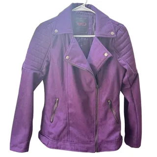 Photo of Yoki New York Women’s Purple Moto Jacket Size M Faux Wool Biker Style Zip Pocket