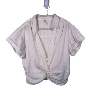 Photo of Sybilla Linen Blend Twist Front Crop Top Womens Size L White Minimalist Granola