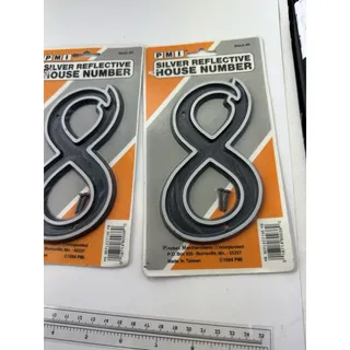Photo of Silver Reflective Plastic House Numbers Lot: #3 And #8 Home Numbers