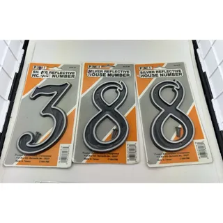 Photo of Silver Reflective Plastic House Numbers Lot: #3 And #8 Home Numbers
