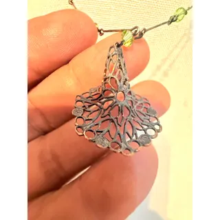 Photo of Vintage 18” Filigree Pendant Necklace Green Beads