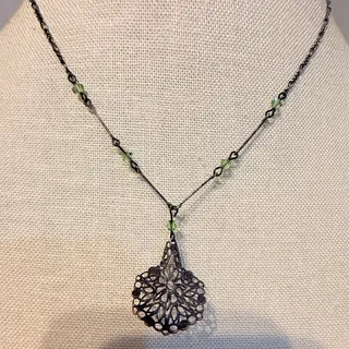Photo of Vintage 18” Filigree Pendant Necklace Green Beads