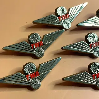Photo of Vintage TWA Trans World Airlines Pilot Wings Pins Lot of 7 Stoffel Seal 2.5"
