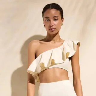 Photo of Marie Oliver Doris One Shoulder Ruffle Bikini Top Turtledove M NWT Elevated Chic