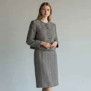 Photo of Brooks Brothers Wool Silk Tweed 2 Pc Suit Set Vintage NWT Women's Sz 16 Gray 90s