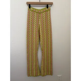 Photo of Sandro Size 36 Knit Pants Guerin Flare Pant Green Pink Retro Designer Preppy