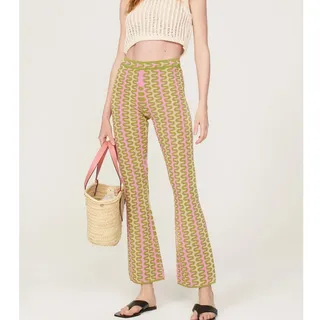 Photo of Sandro Size 36 Knit Pants Guerin Flare Pant Green Pink Retro Designer Preppy