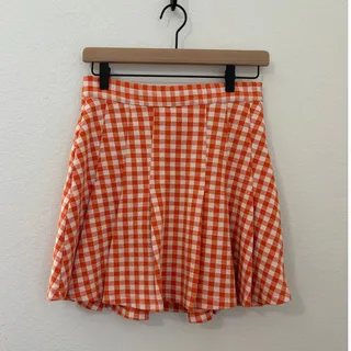 Photo of Free People Size 4 Honey Pleated Skirt Pleated Orange Gingham Preppy Picnic Fall