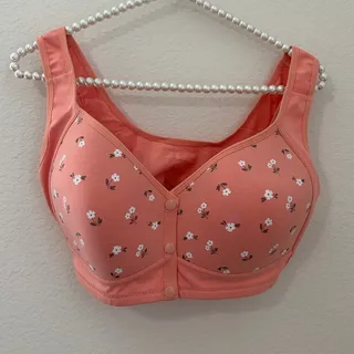 Photo of Daisy Bra Size Large Snap Front Closure Pink Floral Wireless Comfy Post Surgery