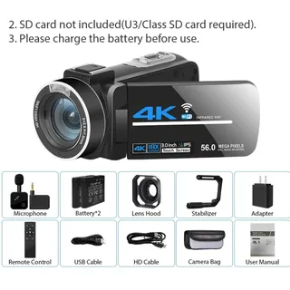 Photo of UHD 4K 56MP Digital Video Camera Camcorder WiFi 3" Screen IR Night Vision