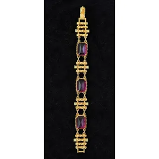 Photo of Vintage 1973 Sarah Coventry Purple Glass Rhinestone Gold Tone Bracelet