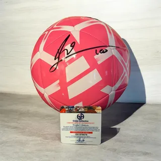 Photo of Lionel Messi Signed Pink Adidas Soccer Ball Global Authentics COA GV979076
