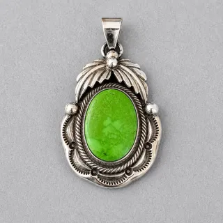 Photo of Signed Roie Jaque Sterling Silver Green Turquoise/Gaspeite Navajo Pendant