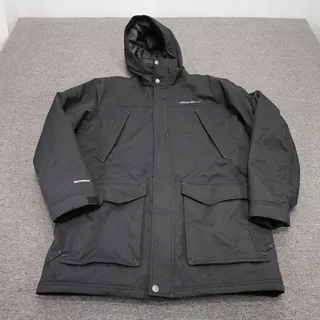 Photo of Eddie Bauer Coat Mens Large Black Down Parka WeatherEdge Hooded Waterproof Ski