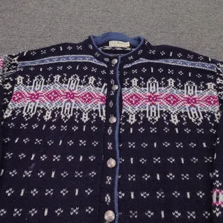 Photo of Vintage LL Bean Sweater Cardigan Womens XL Blue Fair Isle Wool Knit USA 90s