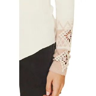 Photo of Free People Cream Kombucha Crochet Cuff Thermal Knit Top Small
