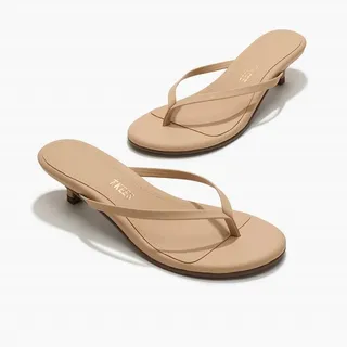 Photo of TKEES Julia Leather Thong Kitten Heel Sandal Sunkissed 10 NWT Classic Minimalist