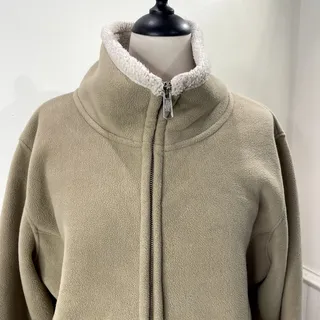 Photo of Dickies Size L Fleece Jacket Full Zip Mock Neck Pockets Tan Soft Fall Winter