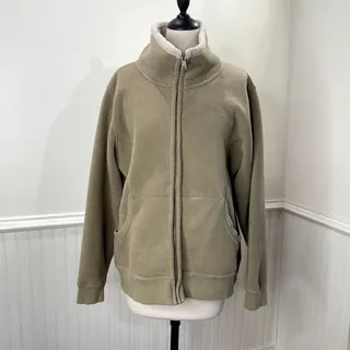 Photo of Dickies Size L Fleece Jacket Full Zip Mock Neck Pockets Tan Soft Fall Winter