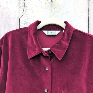 Photo of Vintage 90s LL Bean Velvet Vampy Magenta Button Down Shirt Women's Large