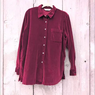 Photo of Vintage 90s LL Bean Velvet Vampy Magenta Button Down Shirt Women's Large